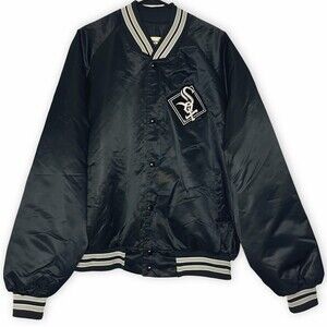 Chicago White Sox MLB Chalk Line Men XXL 2XL Black Snap Satin Jacket Vintage 90s